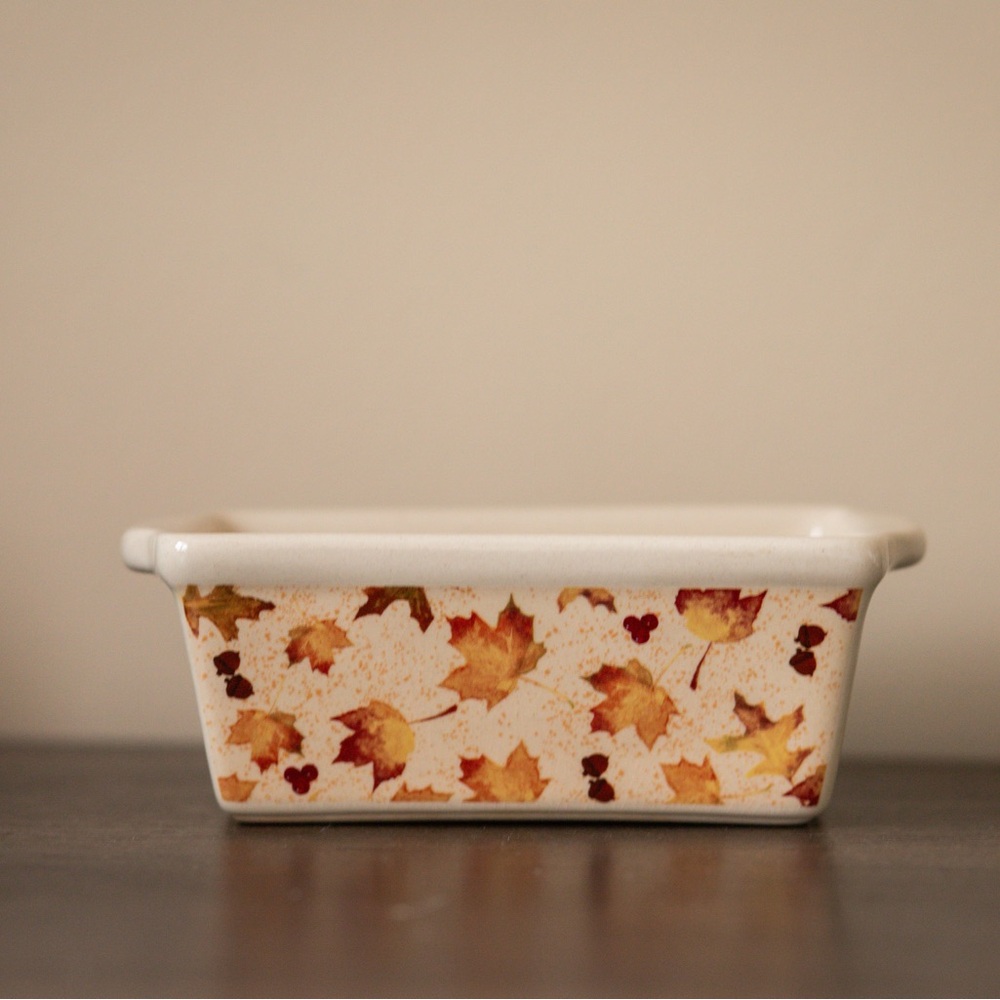 Vintage Nantucket Brand Autumn Leaf Patterned Ceramic Mini Loaf Pan